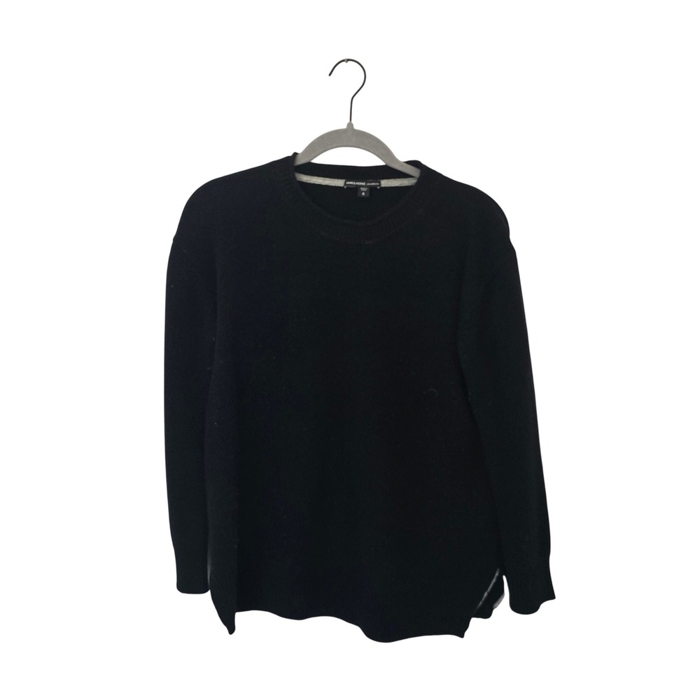James Perse Sweater Womens 0 Black 100% Cashmere Crewneck Side Slit‎ WOM3277